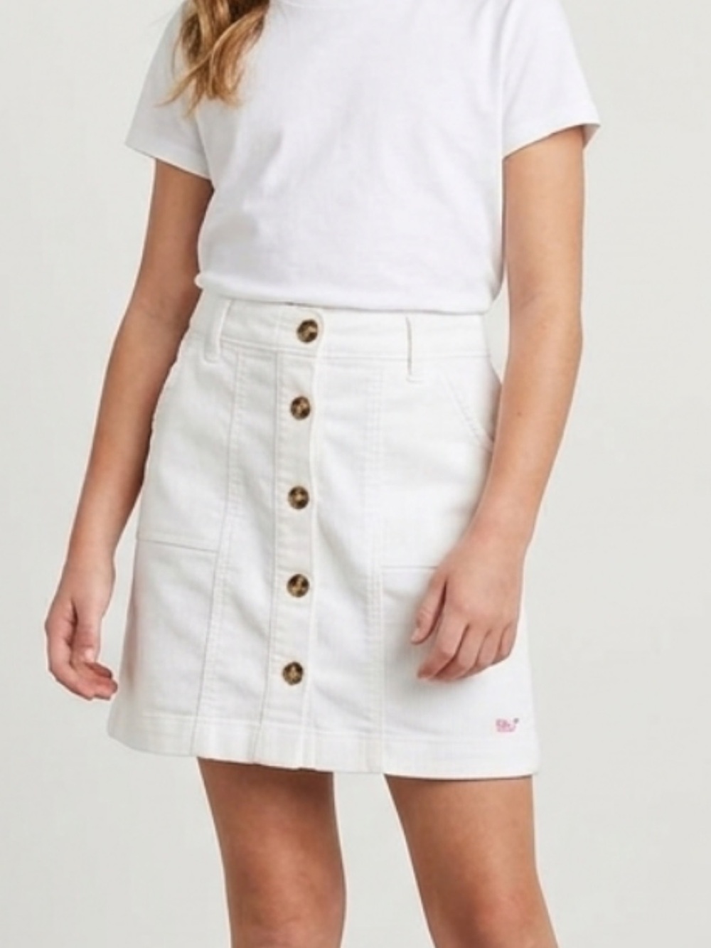Vineyard Vines White Button-Front Mini Skirt
